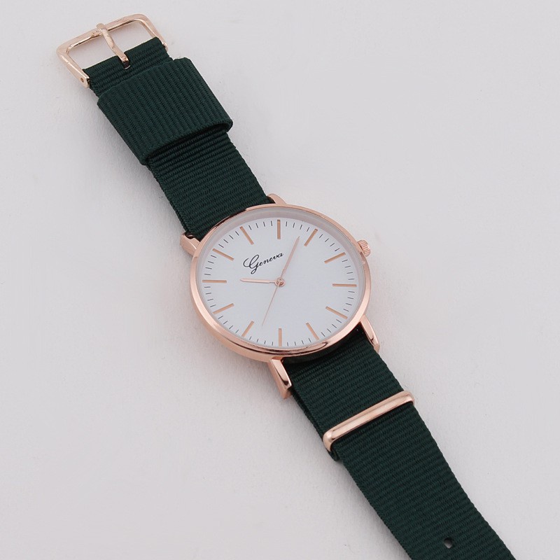 (GROSIRJAYA32) Jam Tangan GENEVA TALI NILON CANVAS POLOS - Quartz Fashion Wanita Casual Wrist Watch