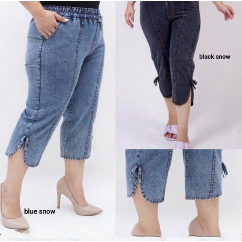 Celana Jeans Wanita Jumbo Gemini Pants Snow Jins 7/8 Pita