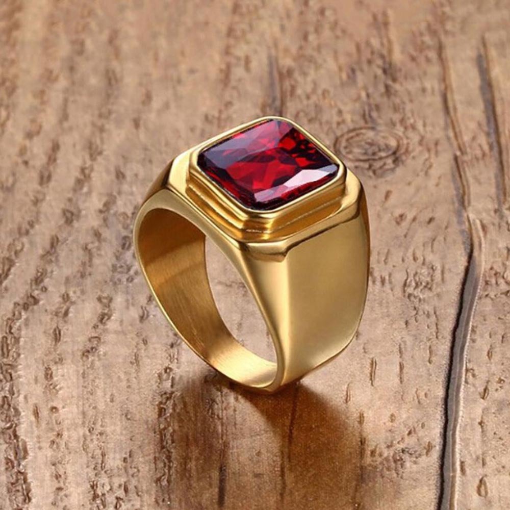 18K Emas Ruby Sapphire Pria Wanita Baja Titanium Dipoles Gaya Sederhana Perhiasan Fashion Kristal Pernikahan Cincin Gold Rings