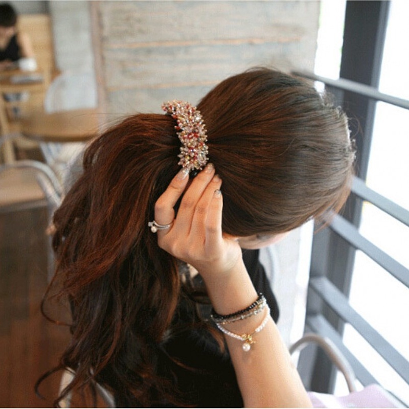 1Pc Korean Acrylic Colorful Crystal Rice Bead Twist Ball Head Hair Clip For Women's