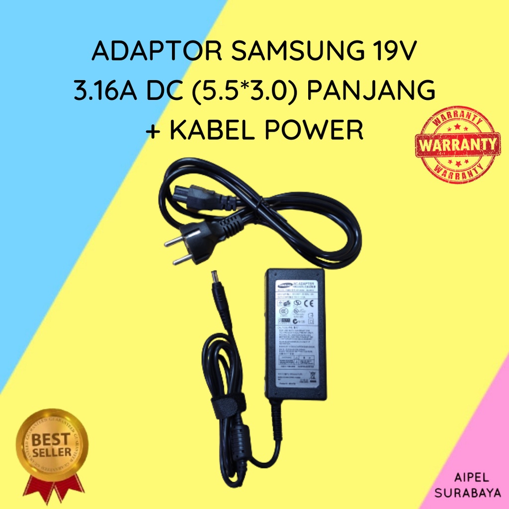 SAMSUNG193165530PKP | ADAPTOR SAMSUNG 19V 3.16A DC (5.5*3.0) PANJANG + KABEL POWER