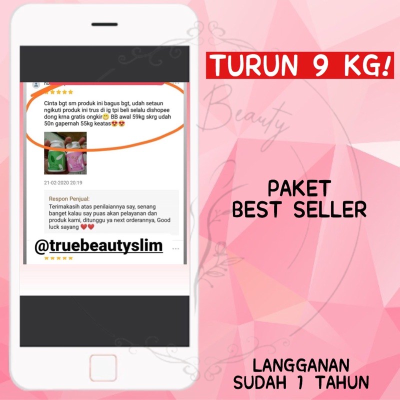 PAKET DIET Truebeautyslim OBAT DIET PELANGSING ALAMI  Ampuh Mengecilkan Perut Buncit ( ISI 2 Kapsul diet Pagi dan Malam ) Paket BEST SELLER - FREE MINI GOLD