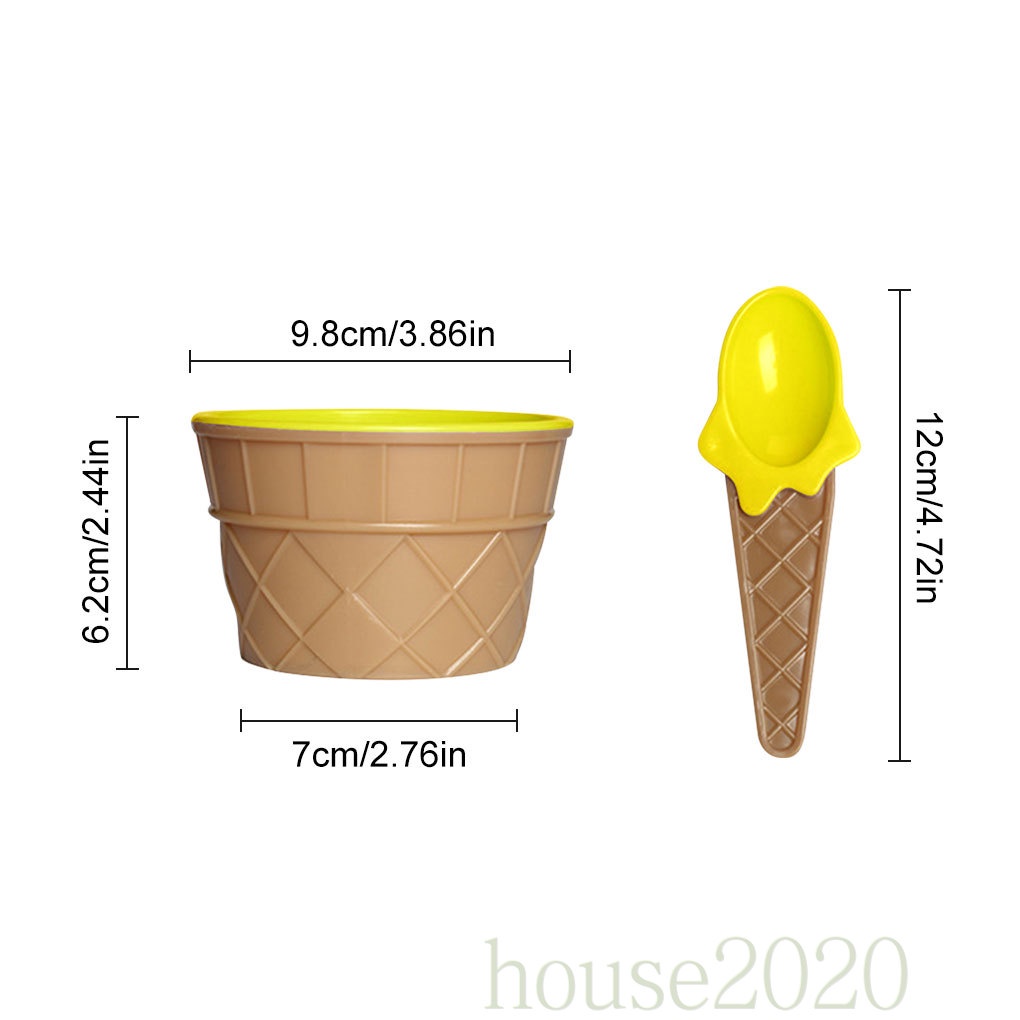 [HOUSE2020]Kids Ice Cream Cup Children Dessert Ice Cream Mixing PP Bowl with Spoon Dinnerware Tableware, Yellow