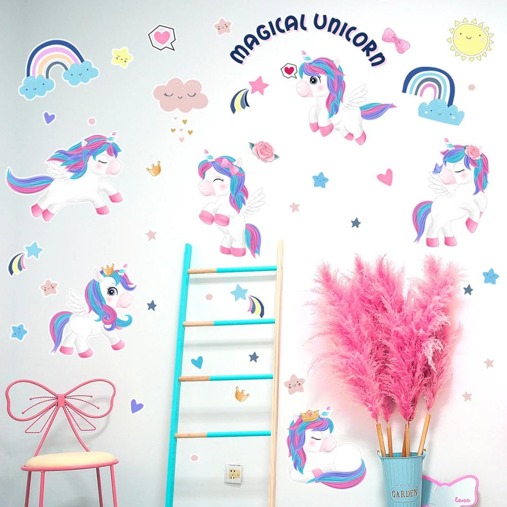 [Elegan] Unicorn Stiker Dinding Kreatif Bayi Perempuan Cowok Kepribadian Anak Kamar Tidur Anak Rumah Dinding Lantai Kaca Lorong Cermin Tk Stiker