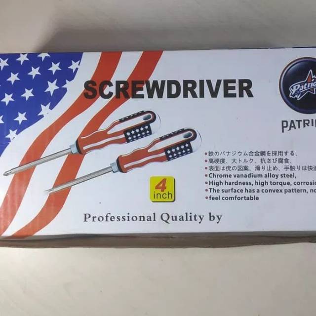 Obeng / screwdriver Bendera Patriots USA / Chrome Vanadium Steel 4 Inchi