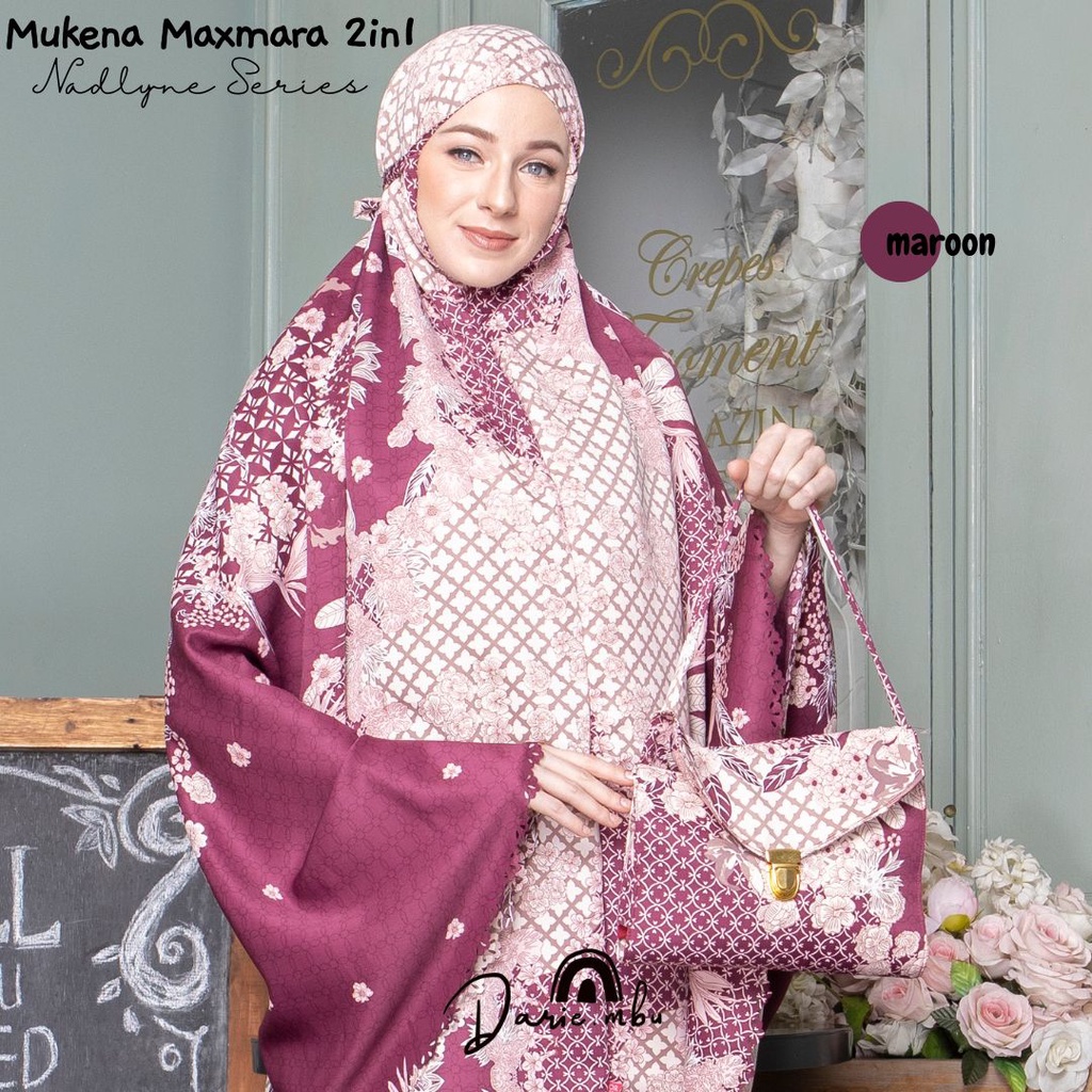 Mukena Dewasa Maxmara Luxury 2in1 Printing Premiun Laser Cut Mewah Tas Sajadah