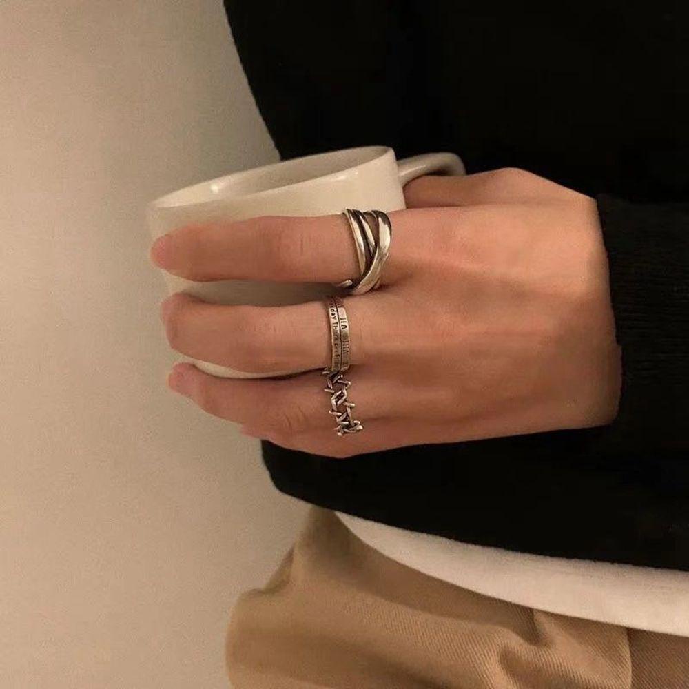 Mxbeauty Opening Adjustable Ring Irregular Personality Simple Twist Letter Hip-hop Gaya Punk Alloy Female Finger Ring