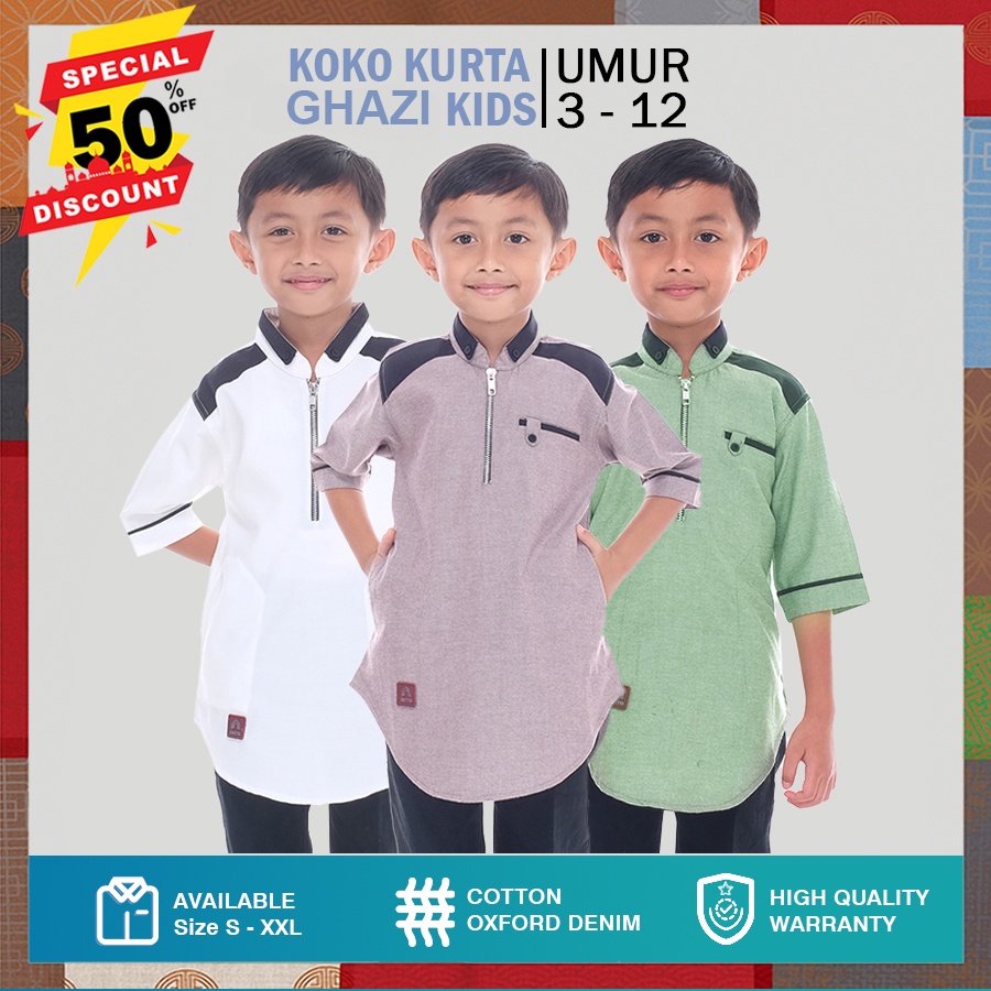 Ghazi Kids Baju Koko Anak Laki Laki Cowok Lengan Tangan Pendek Kurta Pakistan Gamis Takwa Couple Aya