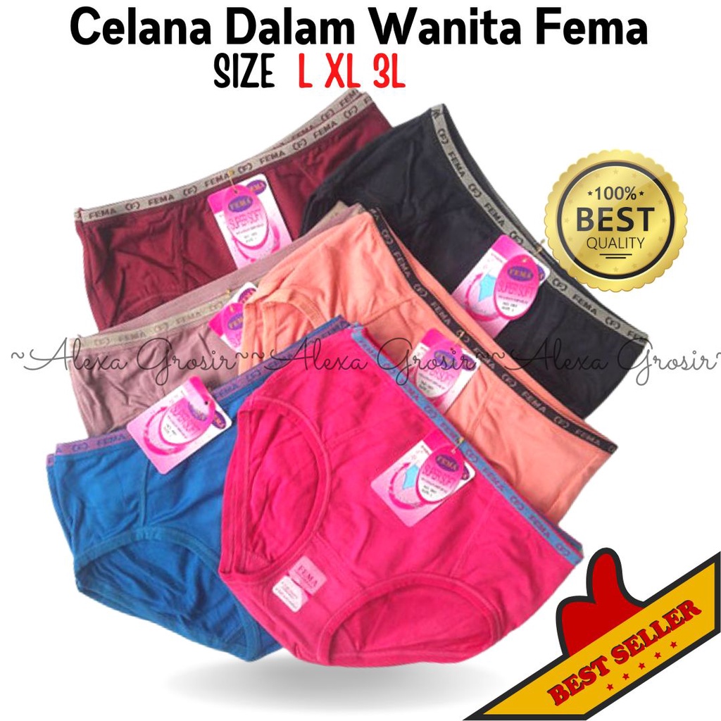 GROSIR 12 PCS CD Celana Dalam Wanita Panties 393 L XL XXL Fema Polos Import Polyester Halus Premium