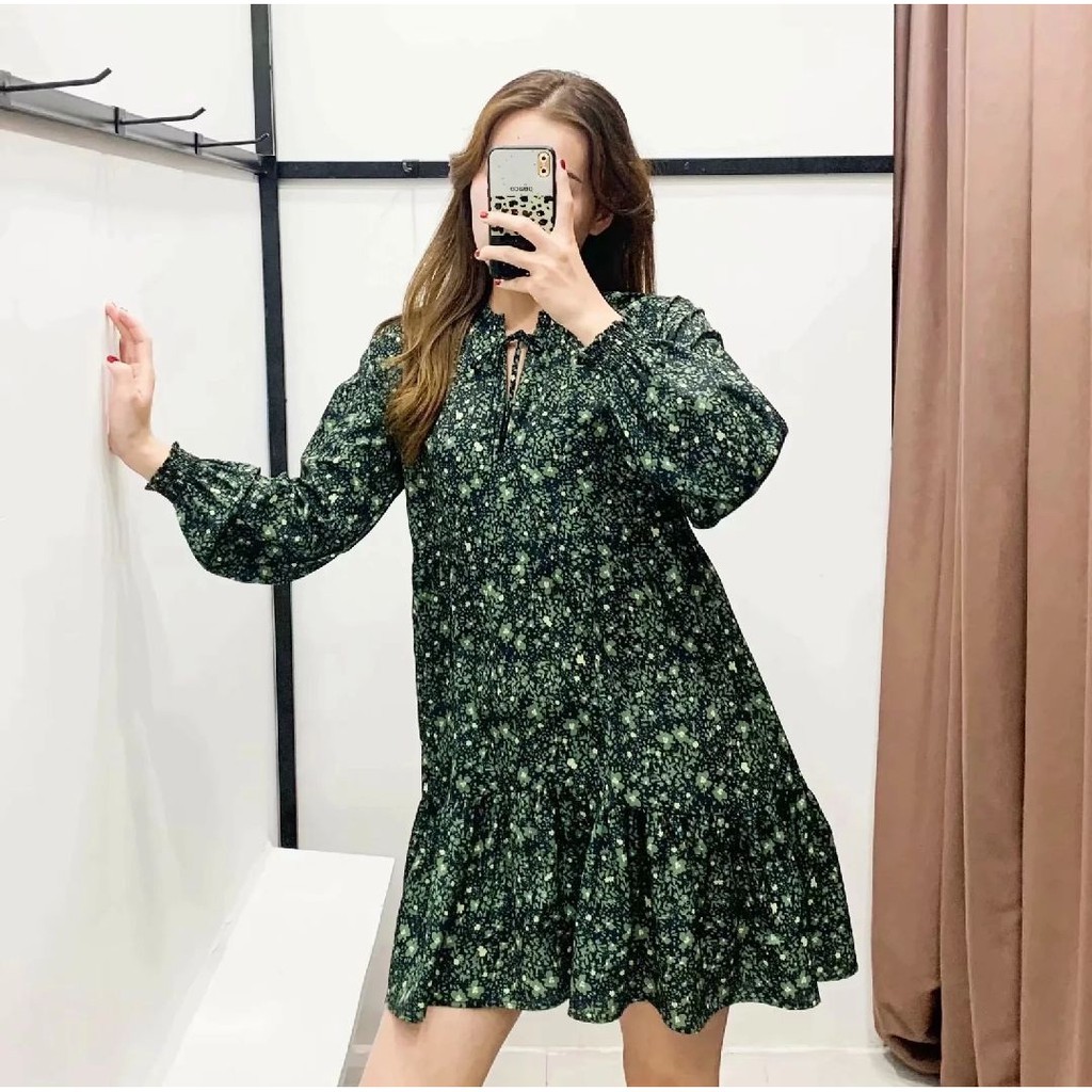 [baju wanita korea]  Vintage Mini Dress Lengan Panjang Wanita Korea Import Hitam