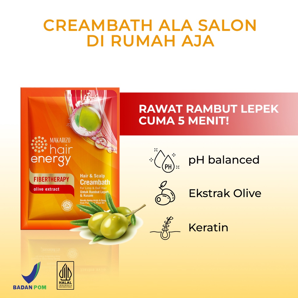PAKET ISI 12 - Makarizo Hair Energy Fibertherapy Hair & Scalp Creambath Olive 30 mL u/ rambut lepek-2