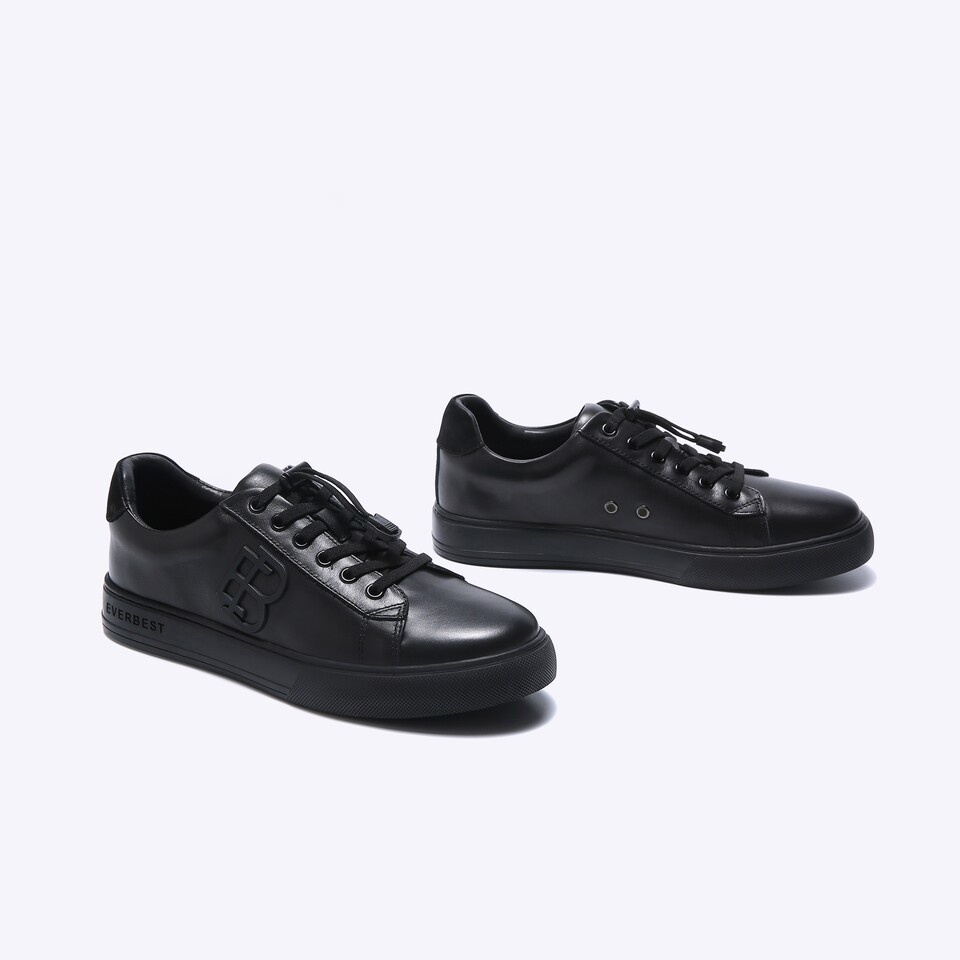 SEPATU SNEAKER KULIT EVERBEST PRIA ORIGINAL CASUAL KETS ALL FULL BLACK POLOS EM93