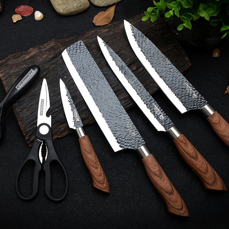 Set pisau dapur kitchen Knife knives Stainless Steel Premium Quality Xiaomi huohou 6 in 1 3 in 1 Gunting Coloful Pink Ungu