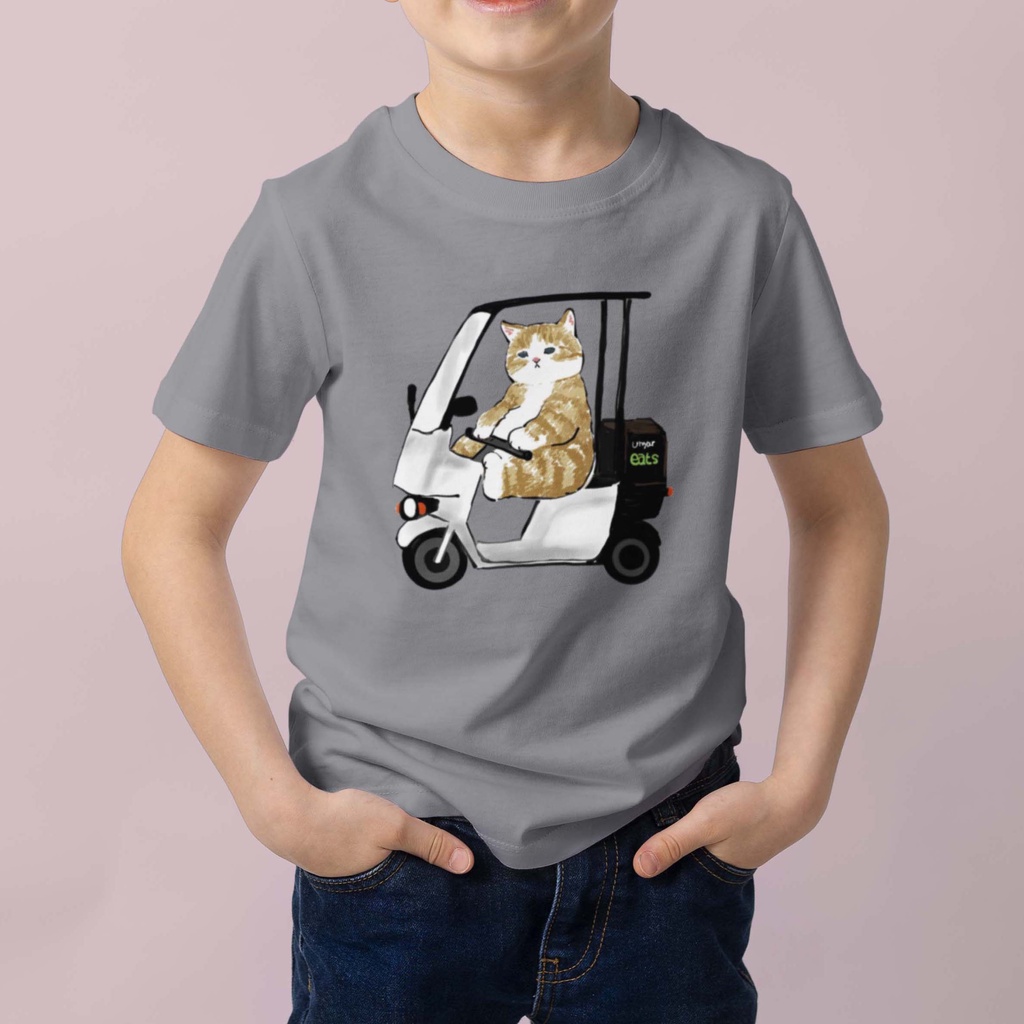 Kaos Anak Cowok Cewek Kucing Motor Cotton Combed 30S