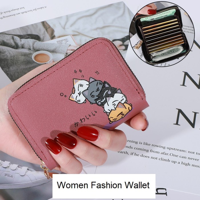 W23 Dompet Mini Wanita Kucing Lucu Cute Cat Murah Woman Koin Kartu Uang Foto Cewek Women Wallet Kecil Perempuan Kulit PU Leather Binatang Putih Hitam Panjang  Korea Pria Cowok Laki Laki Pouch Import Premium Lipat Jepang Import Tas Hadiah Cantik