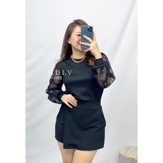 MDLV ~  1193 KNIT PEARL TOPS ATASAN LENGAN PANJANG BLOUSE IMPORT BLOUSE COMBI BLOUSE PREMIUM BLOUSE KOREA BEST SELLER FASHION IMPORT WANITA