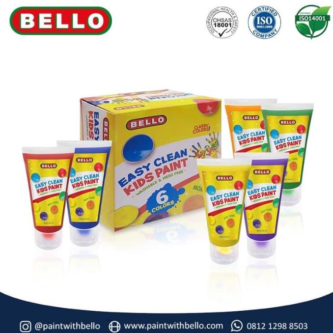 

BELLO EASY CLEAN KIDS PAINT - Cat WASHABLE lukis ANAK - 1SET: 6x60ml