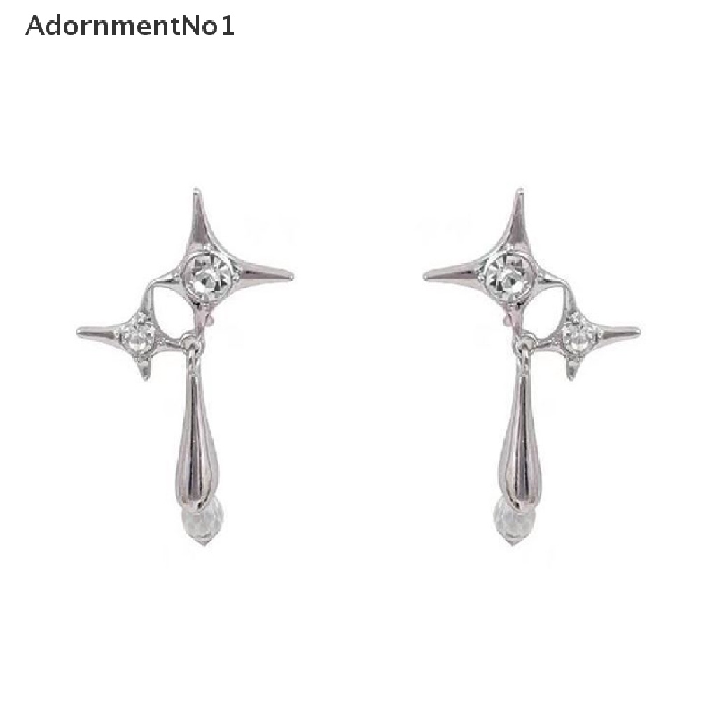 (AdornmentNo1) Anting Gantung Panjang Kait Motif Geometri Aksen Berlian Imitasi + Rumbai Untuk Perhiasan Wanita