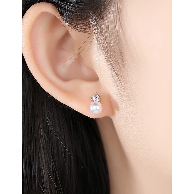 LRC Anting Tusuk Fashion 18k Copper Inlay Zircon Pearl Stud K2304X