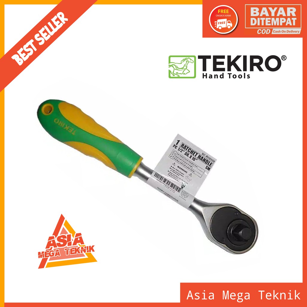 RATCHET HANDLE TEKIRO 1/2 x 10 PEGANGAN GAGANG KARET TPR KUNING HIJAU 1/2X10 SOK SOCK SOCKET L SET