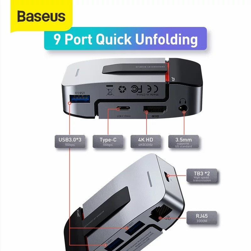 Baseus USB HUB TYPE C Hdmi LAN USB Port Armor Age For MACBOOK PRO