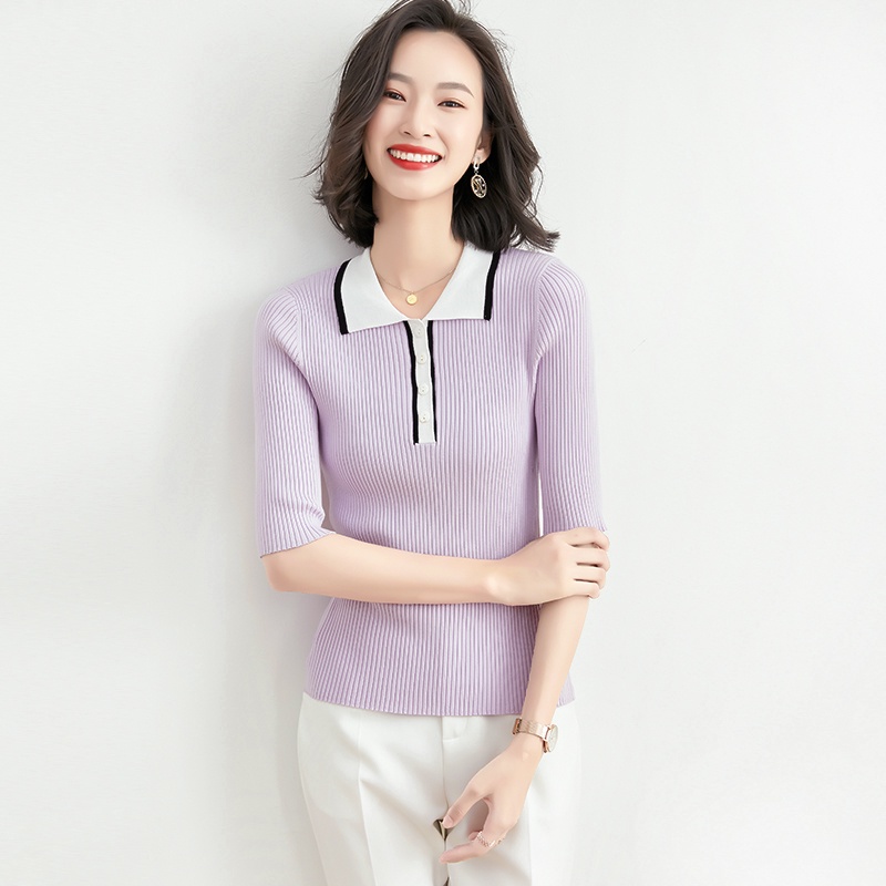 【Elegant】Casual  Short Sleeves Lembut Knit Polo 7116