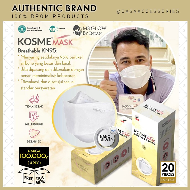 MS Glow Kosme Mask Masker Earloop Nano Silver spt Sensi Convex Mask 4 Ply