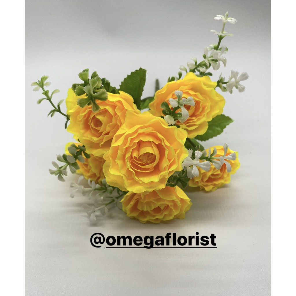 Rose Kamelia Kecil X6 Bunga Artificial/Bunga Plastik/Bunga Dekorasi/Dekorasi Pernikahan/Pernikahan-Kuning