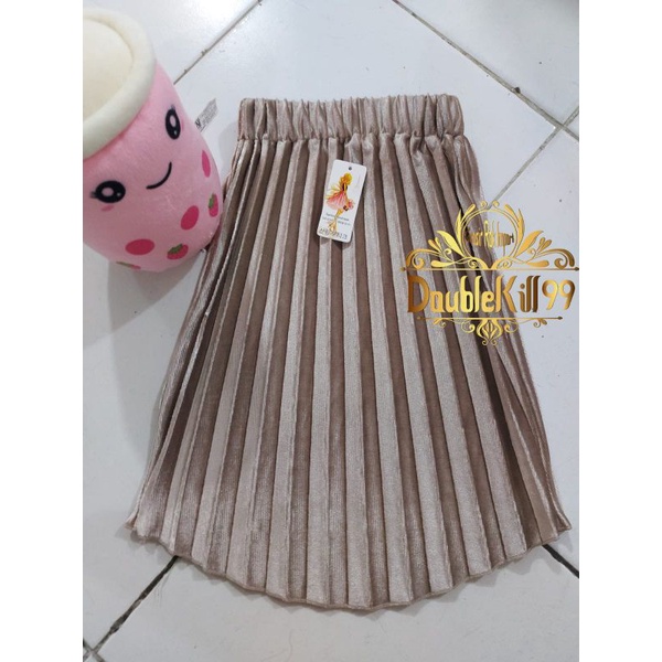 GROSIR ROK IMPORT / ROK 7/8 PLISKET BLUDRU VELVET PREMIUM  GLOSSY-MOCCA 1-3 TAHUN