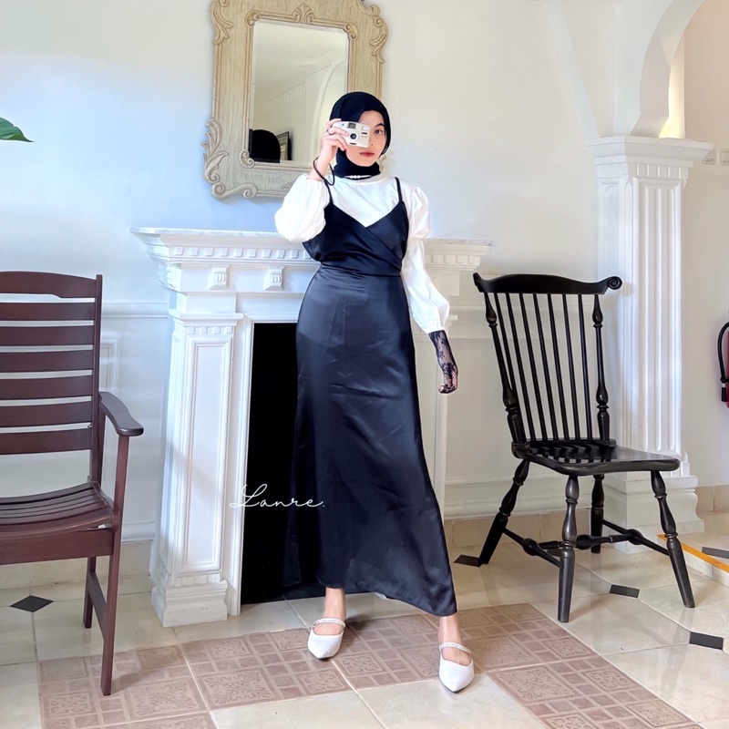 ola overall satine by Lanre - dres satin velvet overall satin gamis satin gamis kondangan dress kondangan