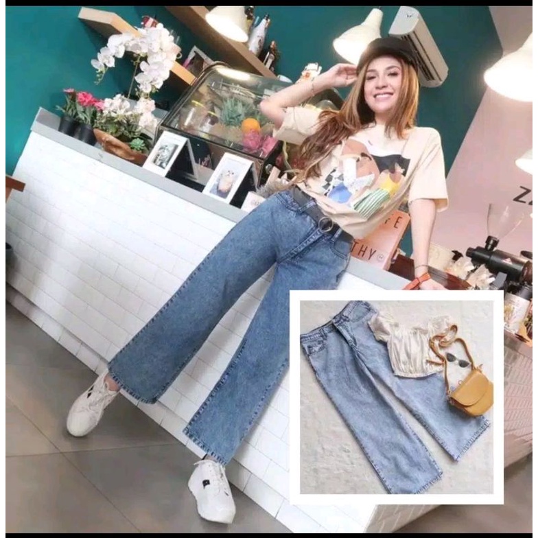 Highwaist Loose Jeans Wanita Big Size Jumbo / Kulot Jumbo 27-42