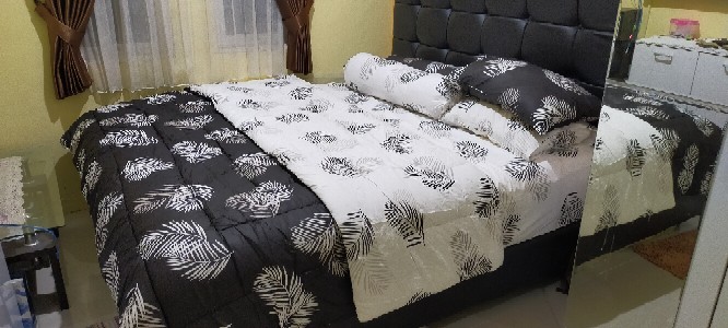 Bedcover Set Katun Lokal Premium Palma Hitam/putih
