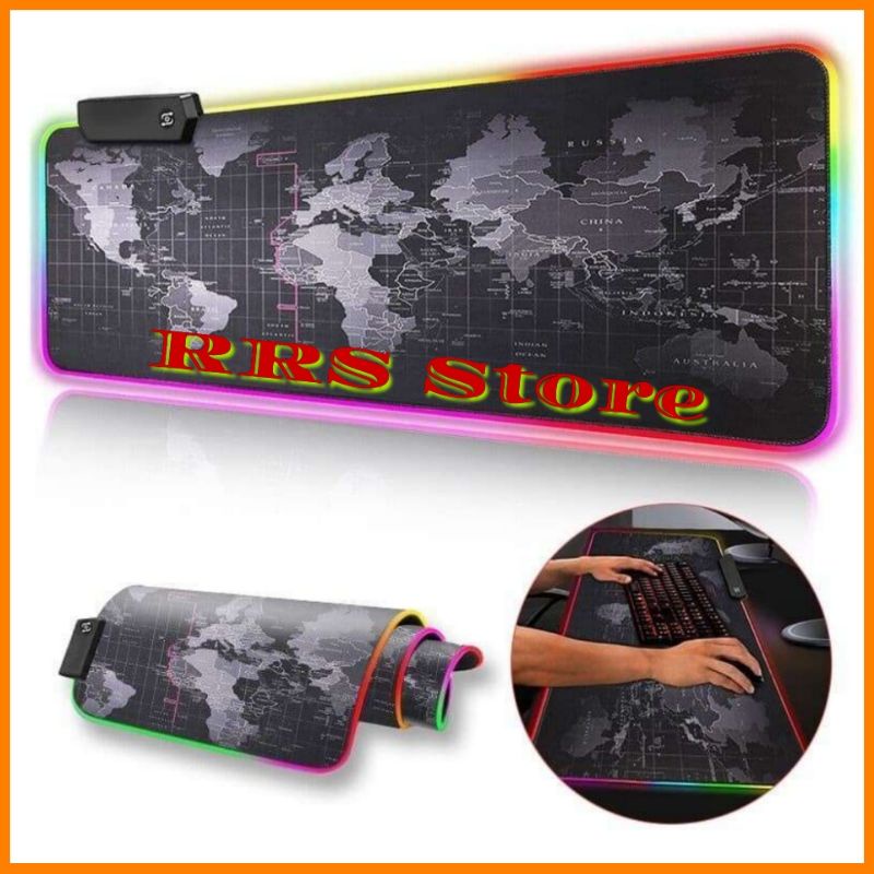 iAhead Gaming Mouse Pad XL Peta Dunia + LED RGB - MP10Gaming Mouse Pad Komputer Mousepad Besar Mouse Pad Gamer RGB Peta Dunia Besar Mouse Karpet Meja PC RGB Mat