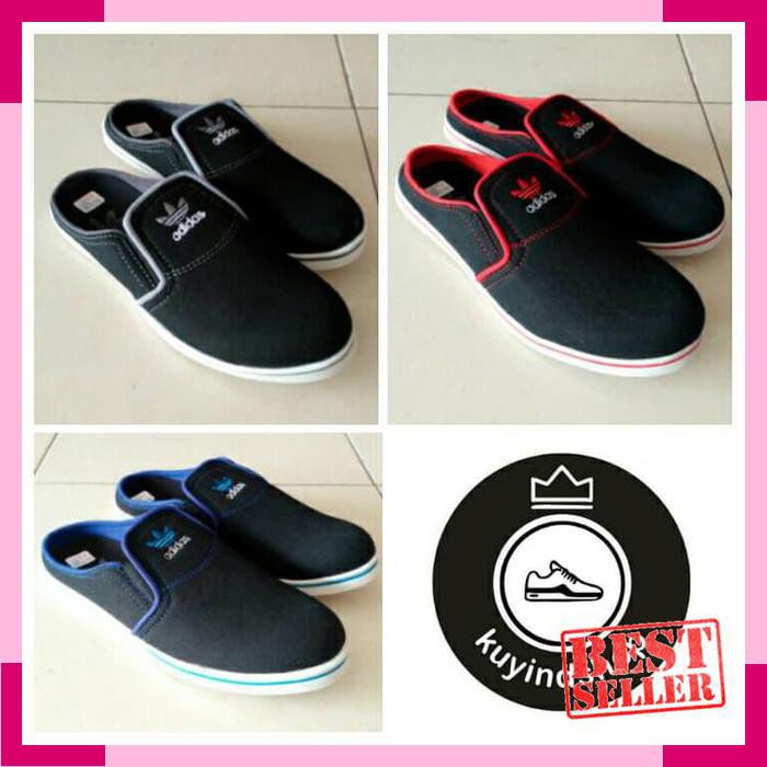 Sepatu Slop Adidas Hitam Abu/Sandal Slop Pria Hitam/Sepatu Slop Hitam