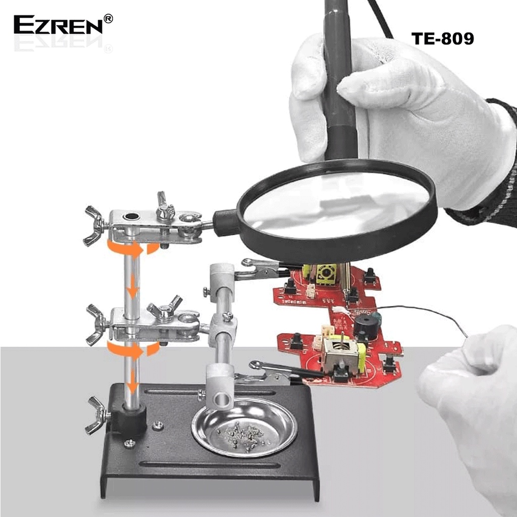 Ezren TE-809 Kaca pembesar Magnifier 5x With Auxiliary Clip Metal+Glas