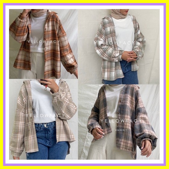 Flanel Oversize Motif Kotak Bestseller  Keren Terlaris Oversize Flanel Flanel Cewek Kemeja Casual Le