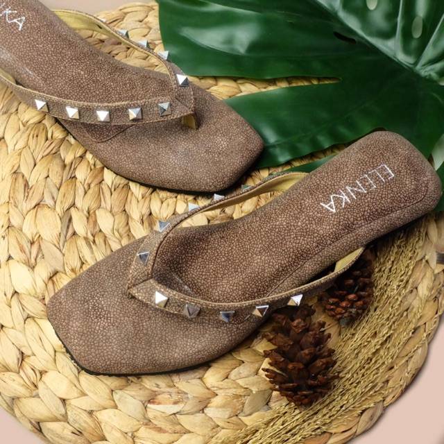  SANDAL  JEPIT WANITA  LISBETH FLAT BROWN BIG SIZE 41 42  43 