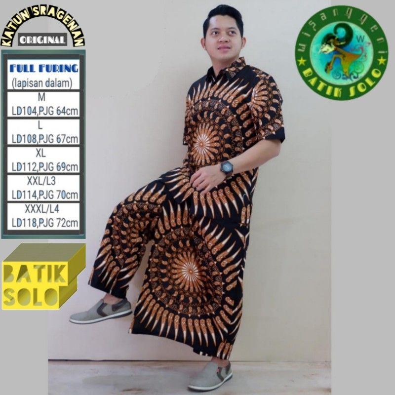 Setelan Baju Kemeja Pria Batik Lengan Panjang Pendek Sarung Celana Kemeja Casual Formal Baju Cowok H