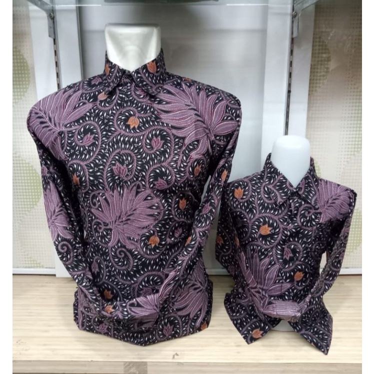 couple batik ayah anak warna ungu,lilac,Batik Pria Lengan Panjang Premium,modern baju batik cowok