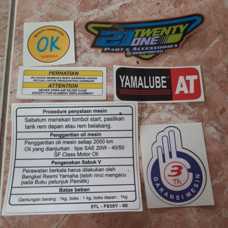 stiker prosedur peringatan ok garansi yamalube at mio sporty mio smile