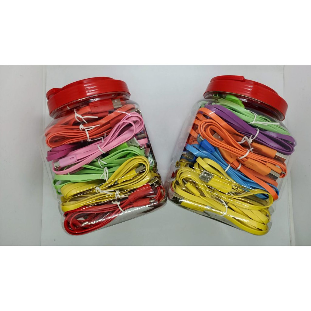 Kabel Data Charger 2.4A Gepeng Micro USB / V8 Warna-Warni For Android 1 Toples 50pcs