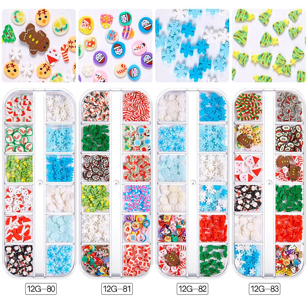 REBUY Mixed Soft Clay Slices Gingerbread Man DIY Nail Art Decorations Nail Sequins 12 Grids Resin Snowflake Snowman Manicure Tools Merry Christmas Thin Nail Flakes