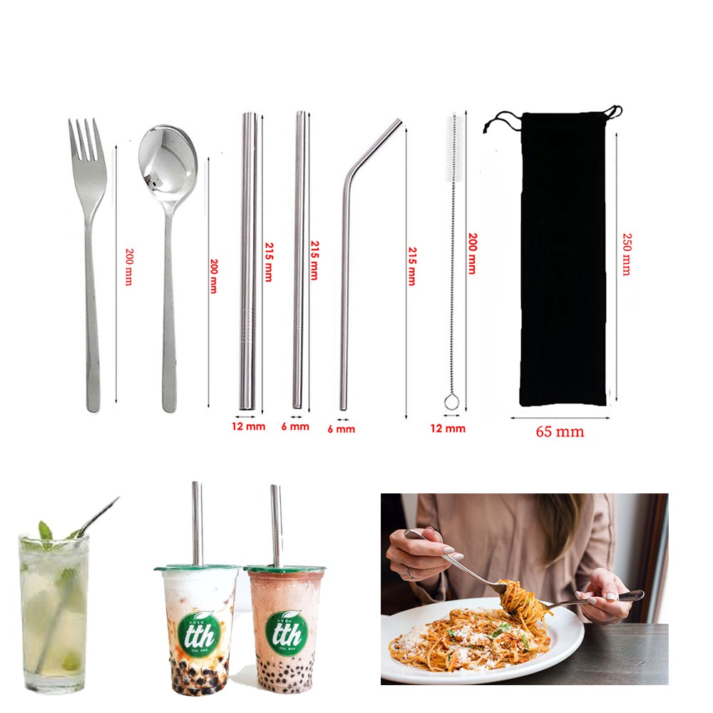 Cutlery Set Stainless 7 in 1 Sujeo Travel Cutlery Gratis Pouch