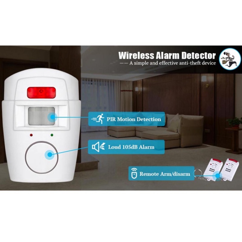 Alarm Anti Maling Rumah Kantor Infrared PIR Sensor Gerak 2Remote 105db