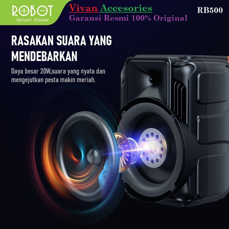 ROBOT RB500 Speaker Karaoke Bluetooth 5.0 Audio Wireless Super Bass