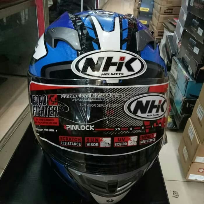 HELM NHK GP 1000 MOTIF NEW DOUBLE VISOR BIRU LIS SILVER