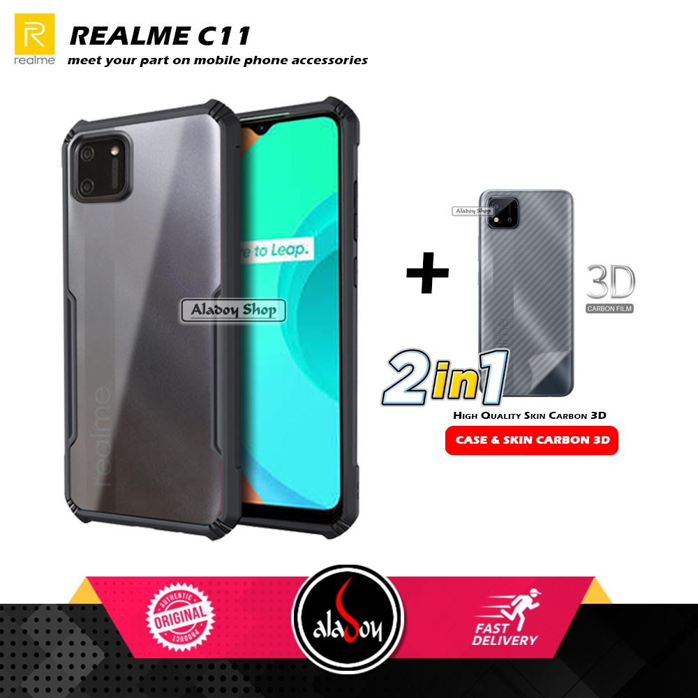 Case REALME C11 Armor Fusion Transparent Casing Free Skin Carbon 3D