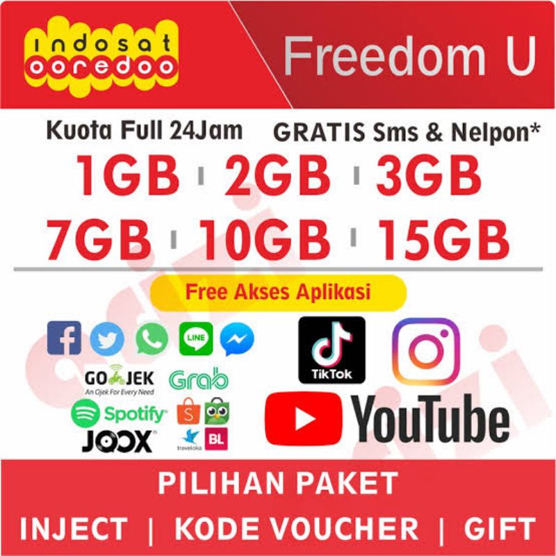 VOUCHER INDOSAT FREEDOM INTERNET UNLIMITED 1GB 2GB 3GB 7GB 10GB JUMBO 30HARI