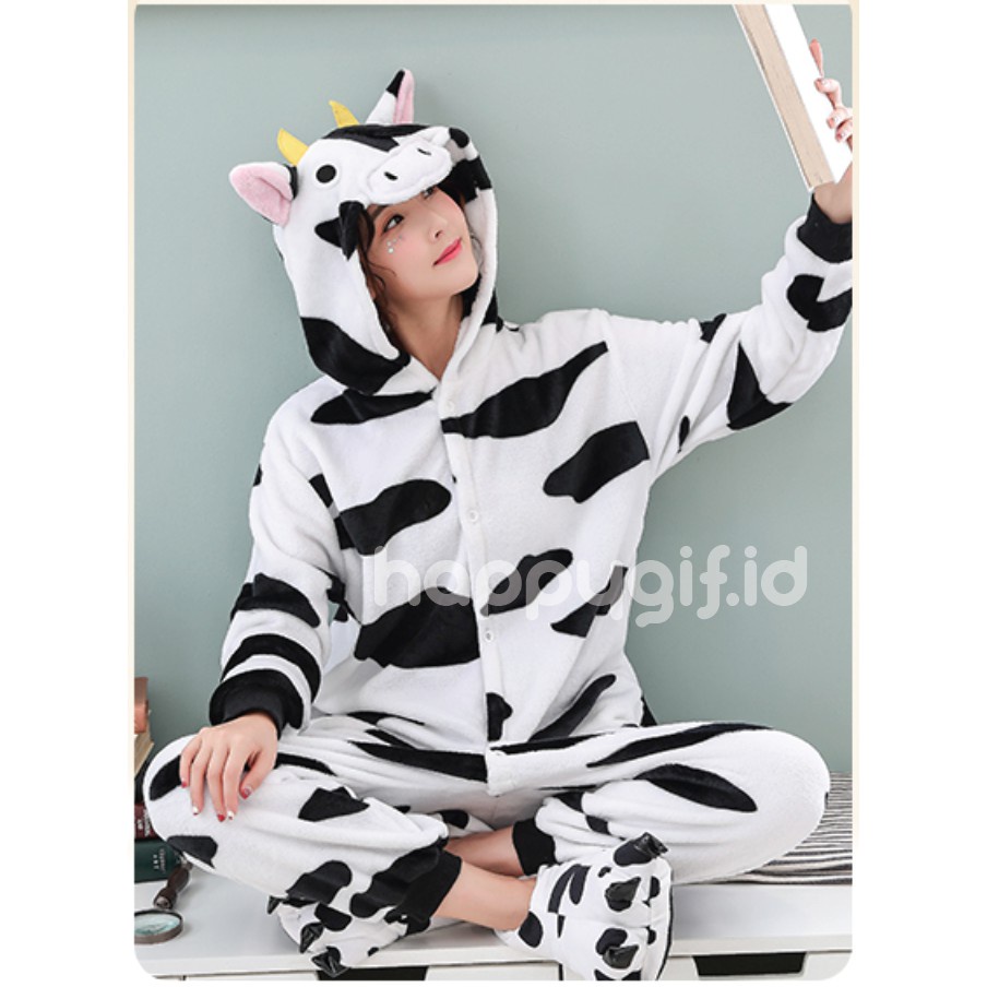 BAJU TIDUR KOSTUM ONESIE KIGURUMU PIYAMA UNIK DEWASA KARAKTER - SAPI COW