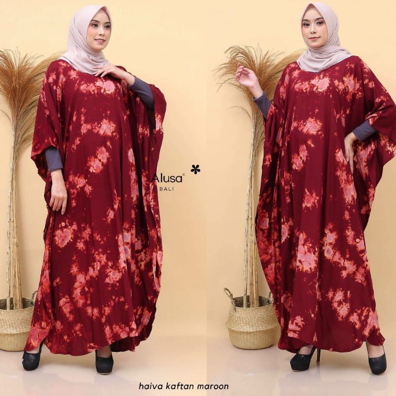 Haiva kaftan Bali maroon / Kaftan Rayon adem high Quality Original Bali / Baju Muslimah Kaftan